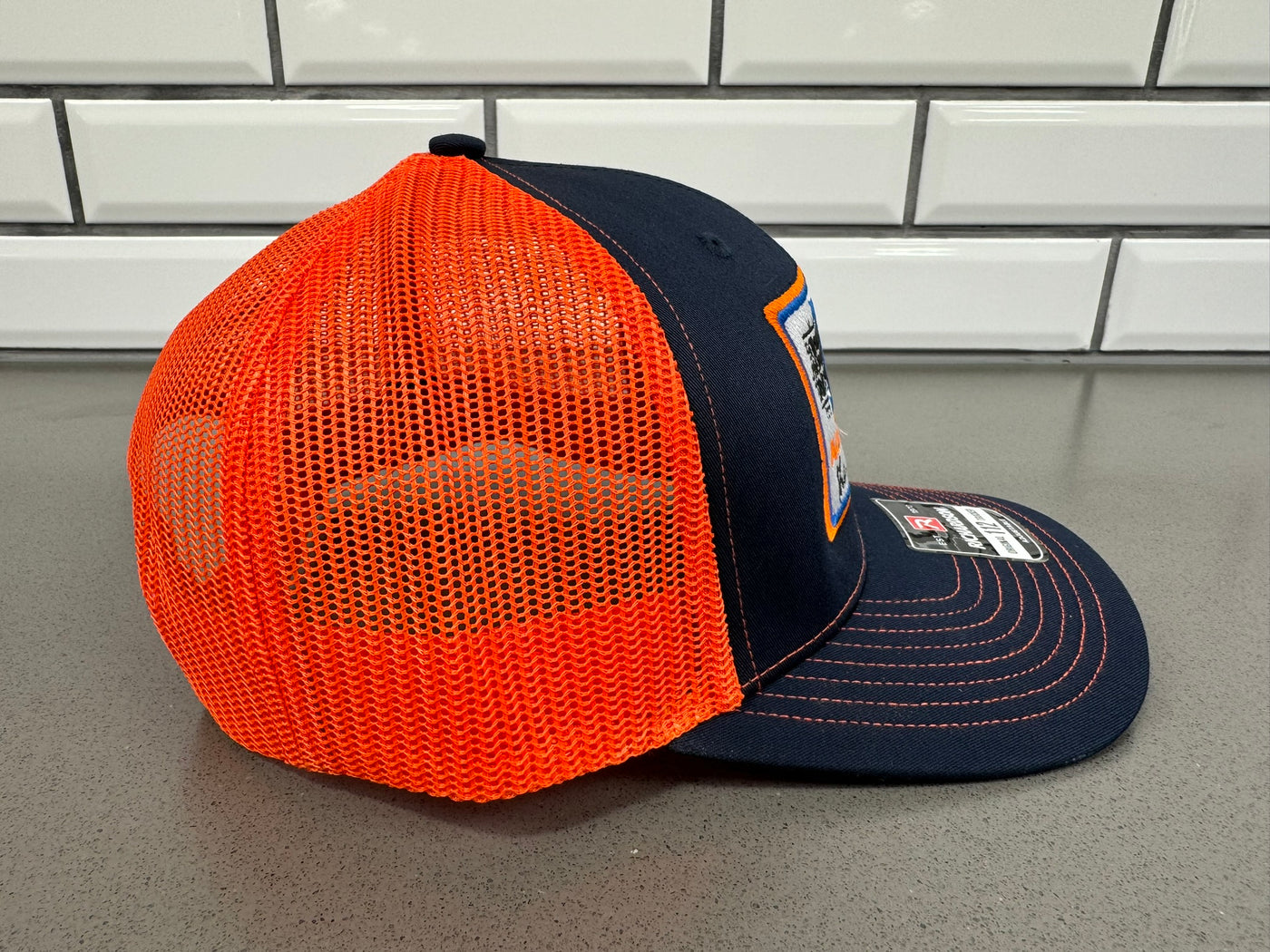 J&J Navy & Orange Embroidered Richardson 112 Trucker Adjustable Hat with Free Shipping