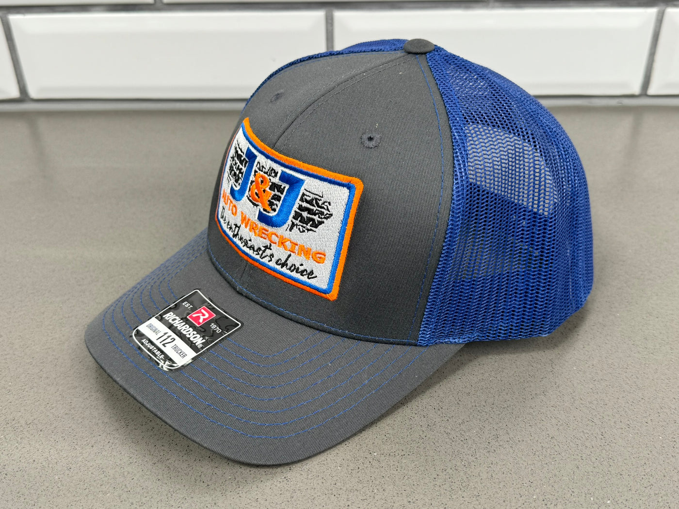 J&J Gray & Royal Blue Embroidered Richardson 112 Trucker Adjustable Hat with Free Shipping