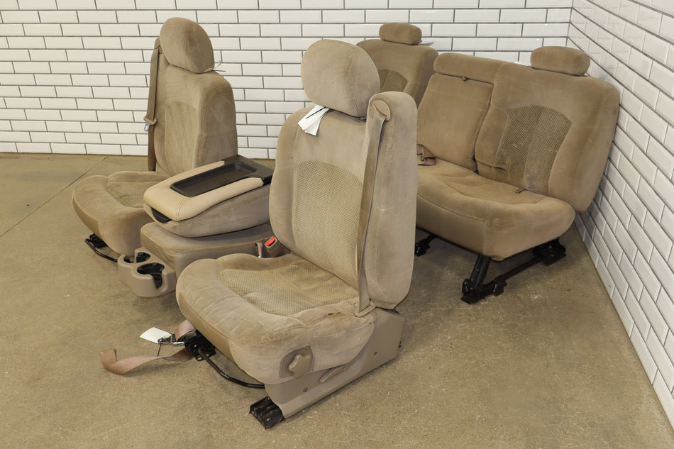 01-02 Chevrolet Silverado GMC Sierra 2500/3500 Crew Cab Cloth Seat Set Tan Bench