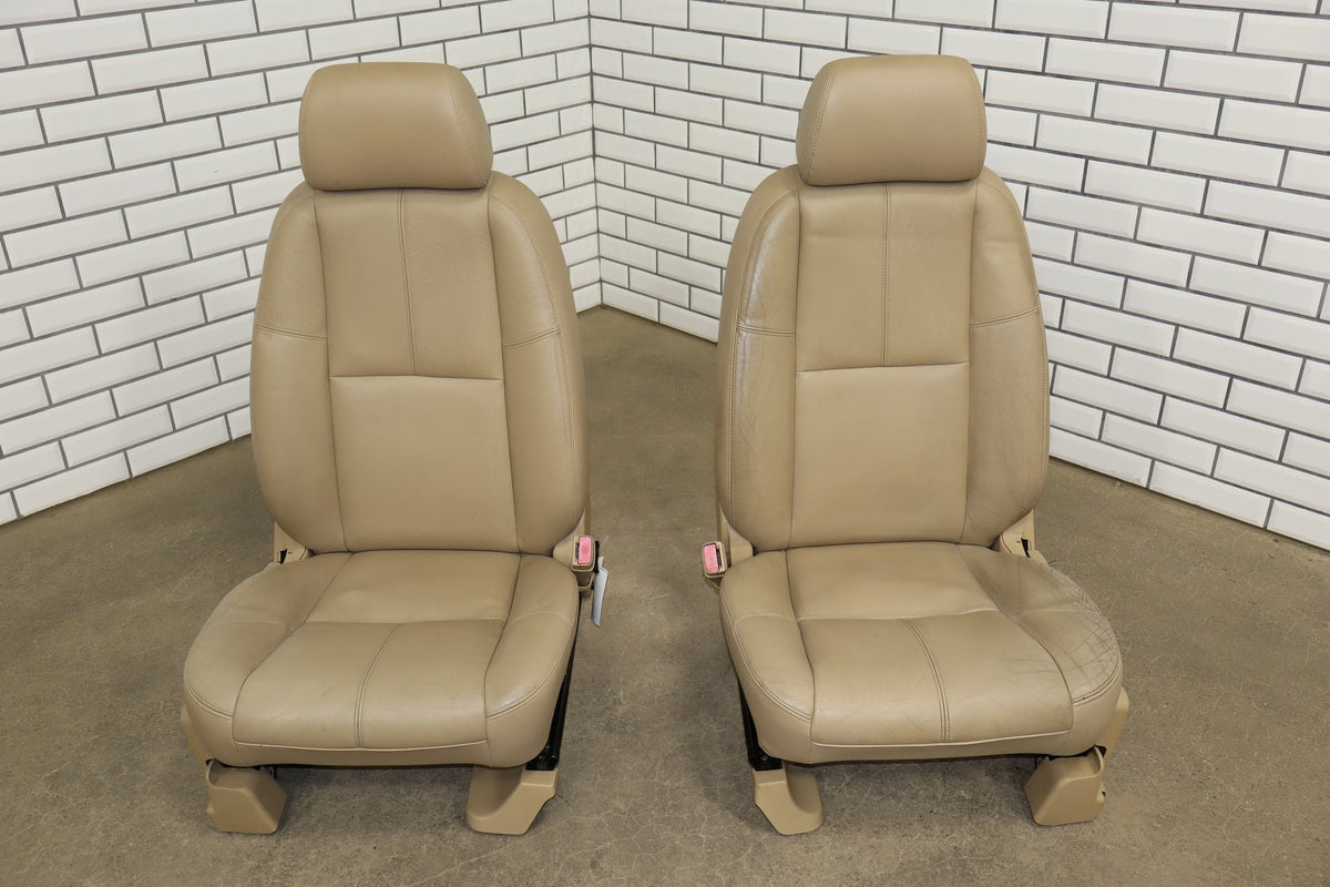07-10 Chevy Tahoe Pair Front Seats Light Cashmere Leather Power