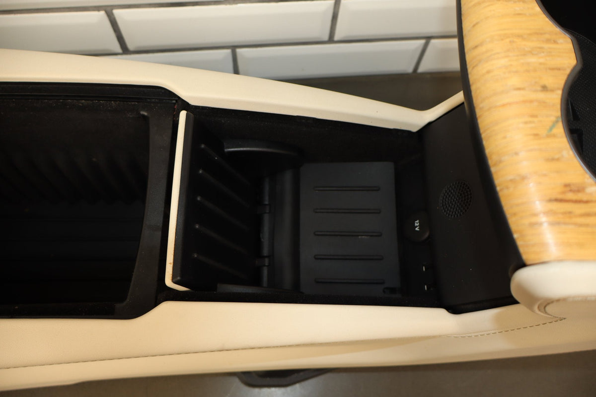 16-20 Tesla Model X Front Center Console Cream Woodgrain