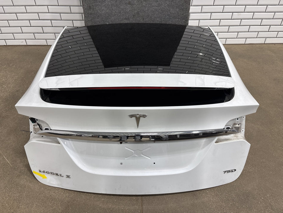 16-20 Tesla Model X Rear Trunk Liftgate Hatch Panel w/ Window Glass Pearl White