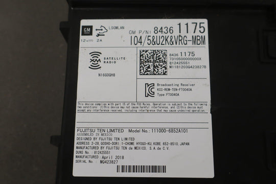 17 - 19 Chevy Camaro OEM Radio Receiver Standard UQ3 Audio 84361175