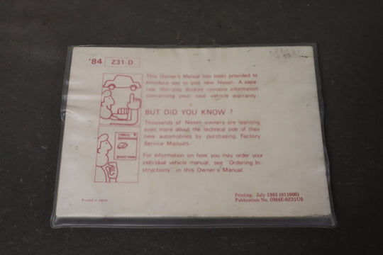 1984 Nissan 300ZX Owners Handbook OEM