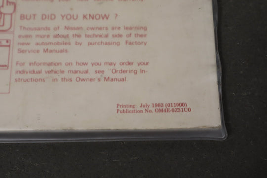 1984 Nissan 300ZX Owners Handbook OEM