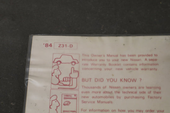 1984 Nissan 300ZX Owners Handbook OEM