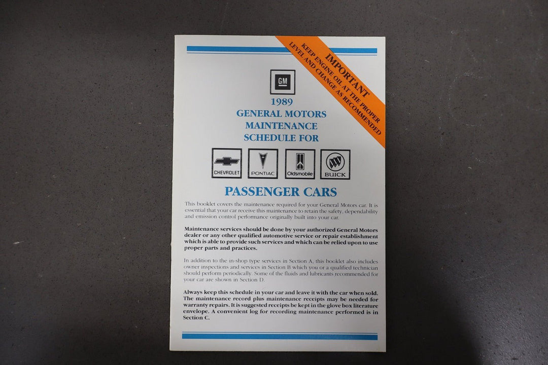 1989 Chevrolet Corvette Owners Manuals W/Pouch