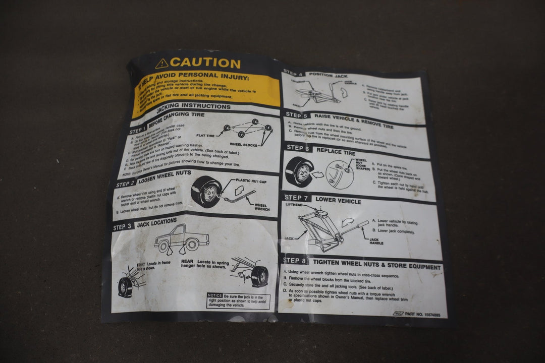 1992 Chevrolet S10 Emergency Roadside Jack and Tool Kit OEM