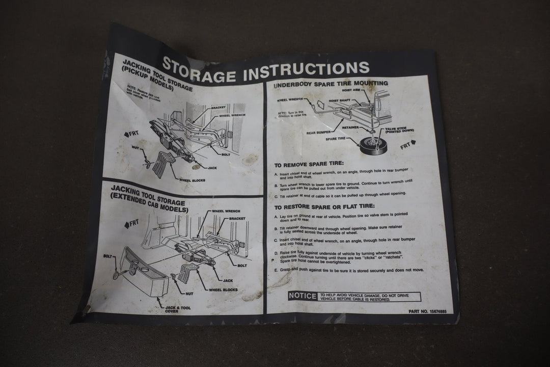 1992 Chevrolet S10 Emergency Roadside Jack and Tool Kit OEM