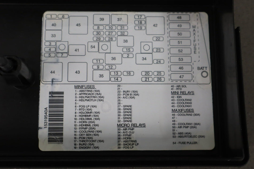 1997 - 1998 Chevrolet Corvette C5 5.7L Engine Fuse Box 15319557