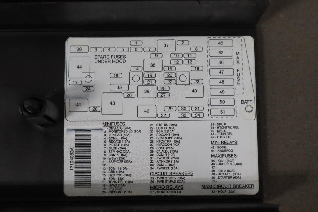 1998 - 2004 Chevrolet Corvette C5 Interior Fuse Box 12193837