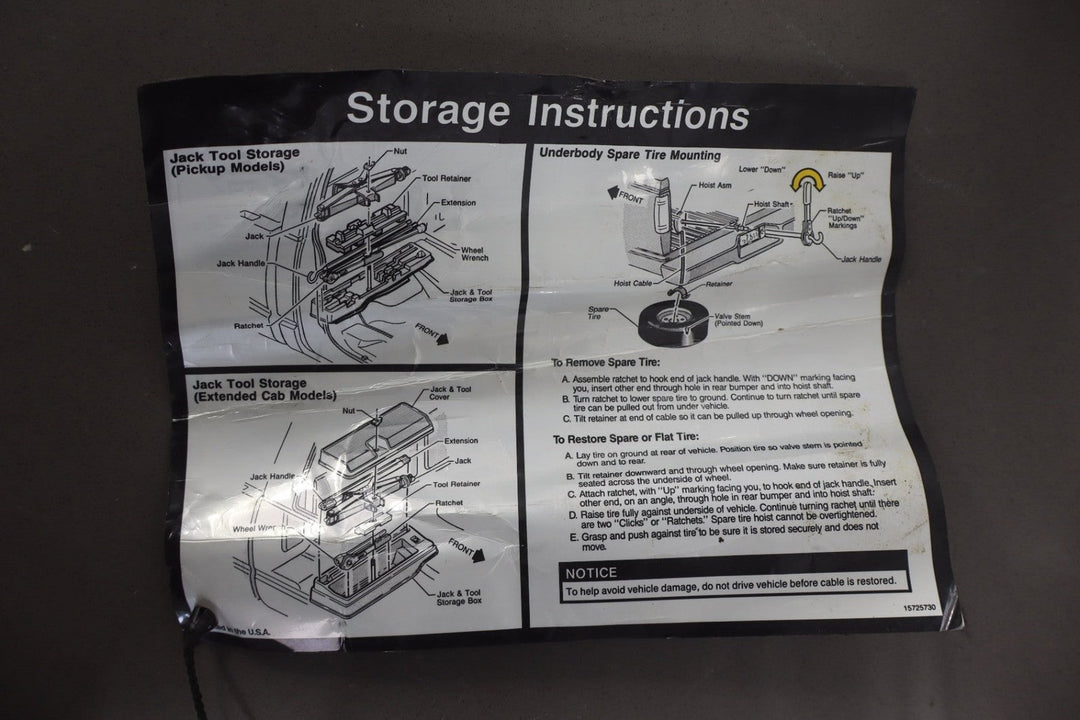 1998 Chevrolet Silverado 3500 GMT400 OBS Jack and Tool Kit OEM