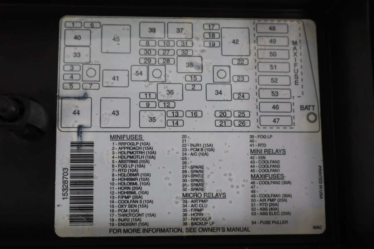 2003-2004 Chevrolet Corvette C5- Engine Fuse Box 10316193