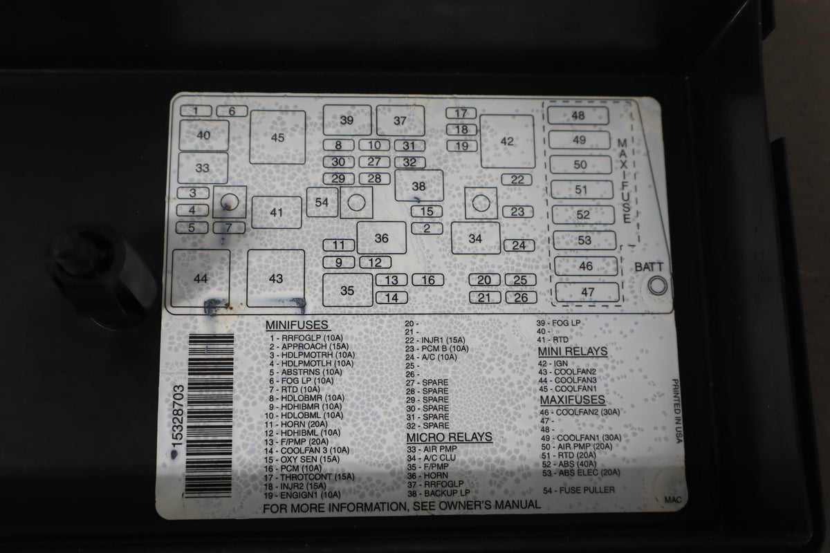 2003-2004 Chevrolet Corvette C5- Engine Fuse Box 10316193