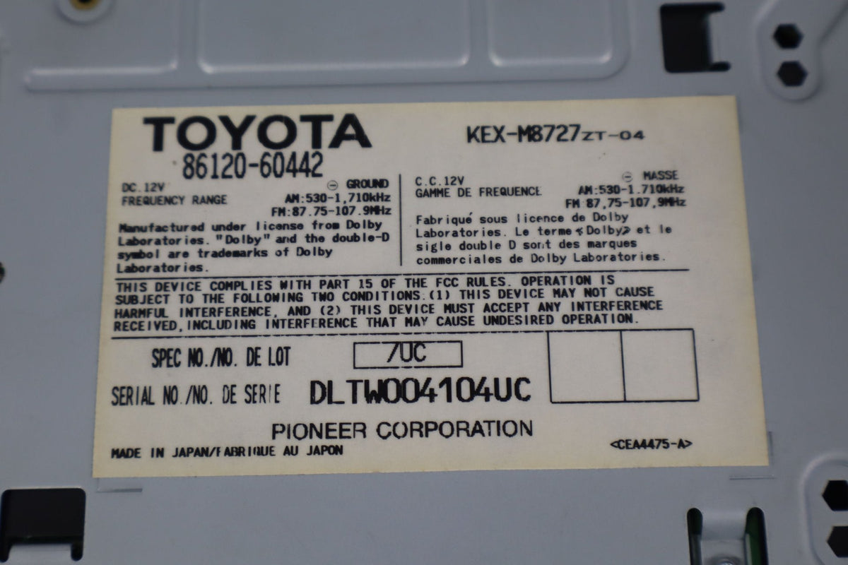 2003-2005 Lexus GX470 Radio Control Unit 86120-60441 Cassette Player