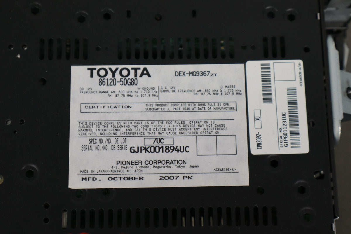 2007-2012 Lexus LS460 F40 - Radio CD Player PN: 8612050G80