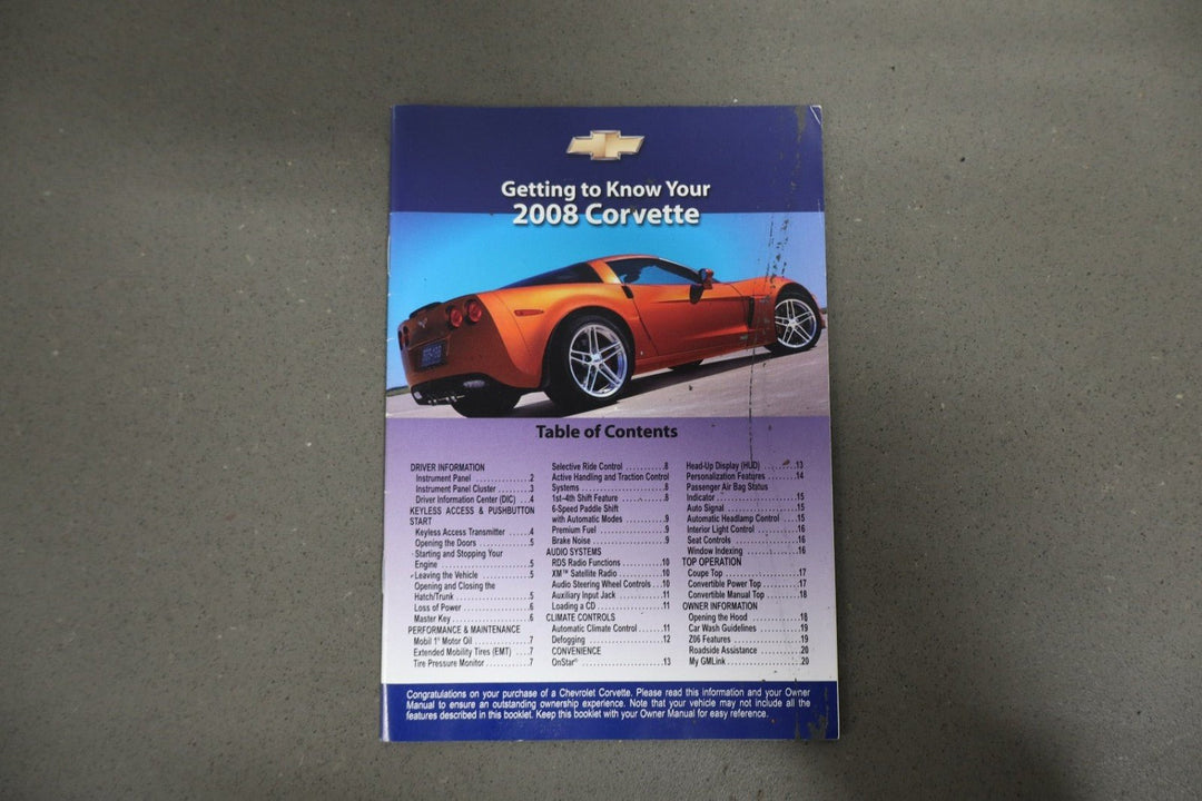 2008 Chevrolet Corvette Owners Manual W/Supplements and Pouch OEM