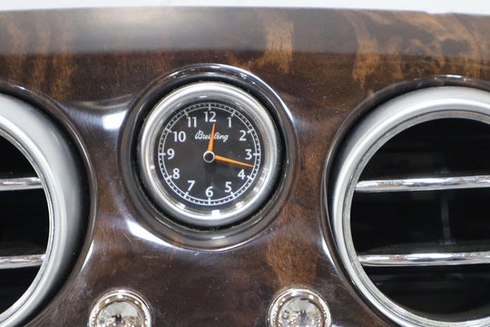 06-12 Bentley Flying Spur Radio Trim Bezel W/Vents/Clock (Woodgrain) Tested