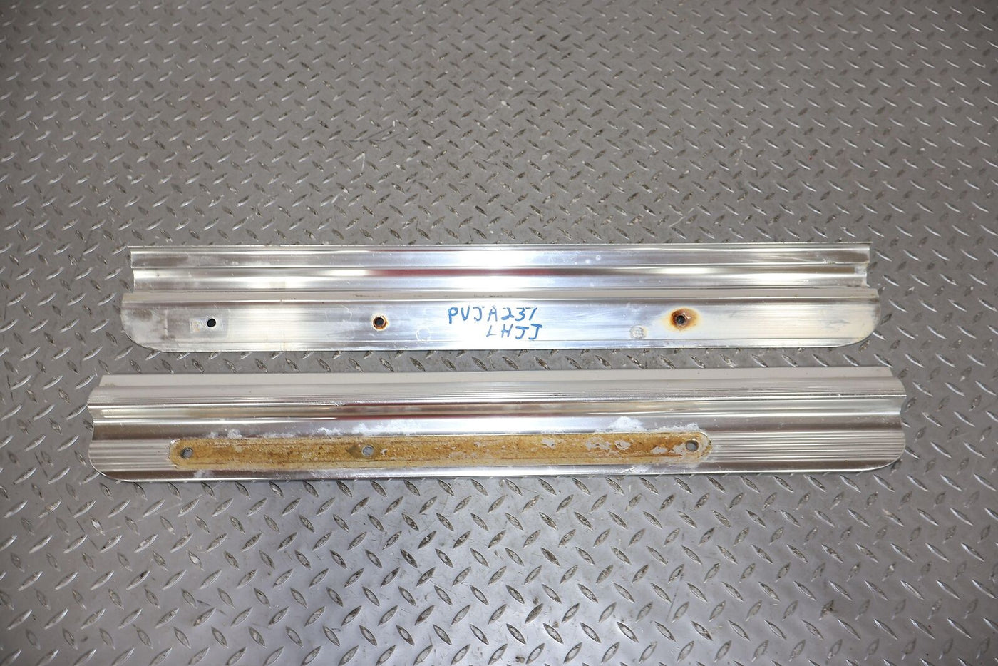 97-04 Jaguar XK8 Pair LH&RH Aluminum Door Sill Plates (Lightly Weathered) OEM