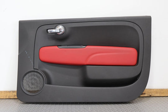 12-19 Fiat 500 Abarth Right RH Interior Door Trim Panel (Nero Rosso PX8 / Red)