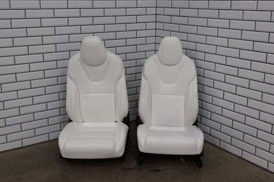 16-20 Tesla Model X Pair LH&RH Front Leather Heated Seats (White UWT) Tested