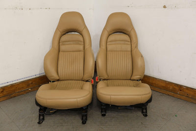 97-04 Chevy C5 Corvette Pair LH&RH Leather Seat Set (Light Oak 673) Mild Wear