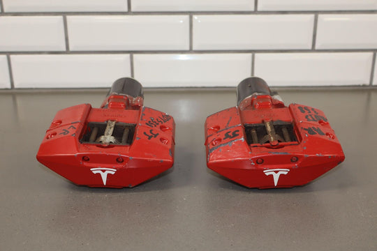 2012-2020 Tesla Model S Performance Rear Parking Brake Calipers OEM Red (2)