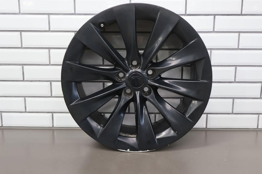 16-20 Tesla Model X Single (1) Front 20x9 Wheel OEM W/ Cap (Curb Rash) Black