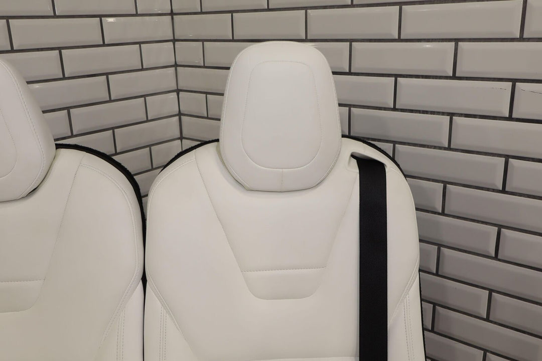 16-20 Tesla Model X Pair LH&RH 3rd Row Leather Seats (White UWT) Light Wear