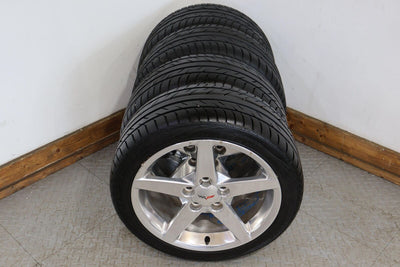 Chevy C6 Corvette Staggered 5 Spoke Wheel Set 18x8 & 19x10 W/Tires (Curb Rash)