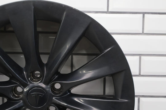 16-20 Tesla Model X Single (1) Front 20x9 Wheel OEM W/ Cap (Curb Rash) Black