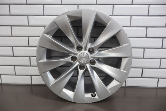 16-20 Tesla Model X Single (1) 20x9 Wheel OEM W/ Cap (Light Face Marks) Silver