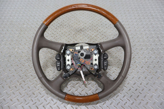 2002 Cadillac Escalade OEM Leather & Woodgrain Steering Wheel (Pewter) Repaired