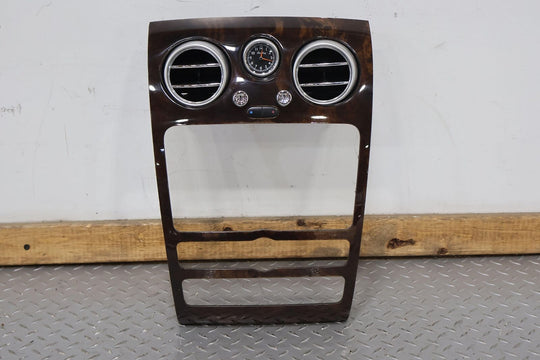 06-12 Bentley Flying Spur Radio Trim Bezel W/Vents/Clock (Woodgrain) Tested