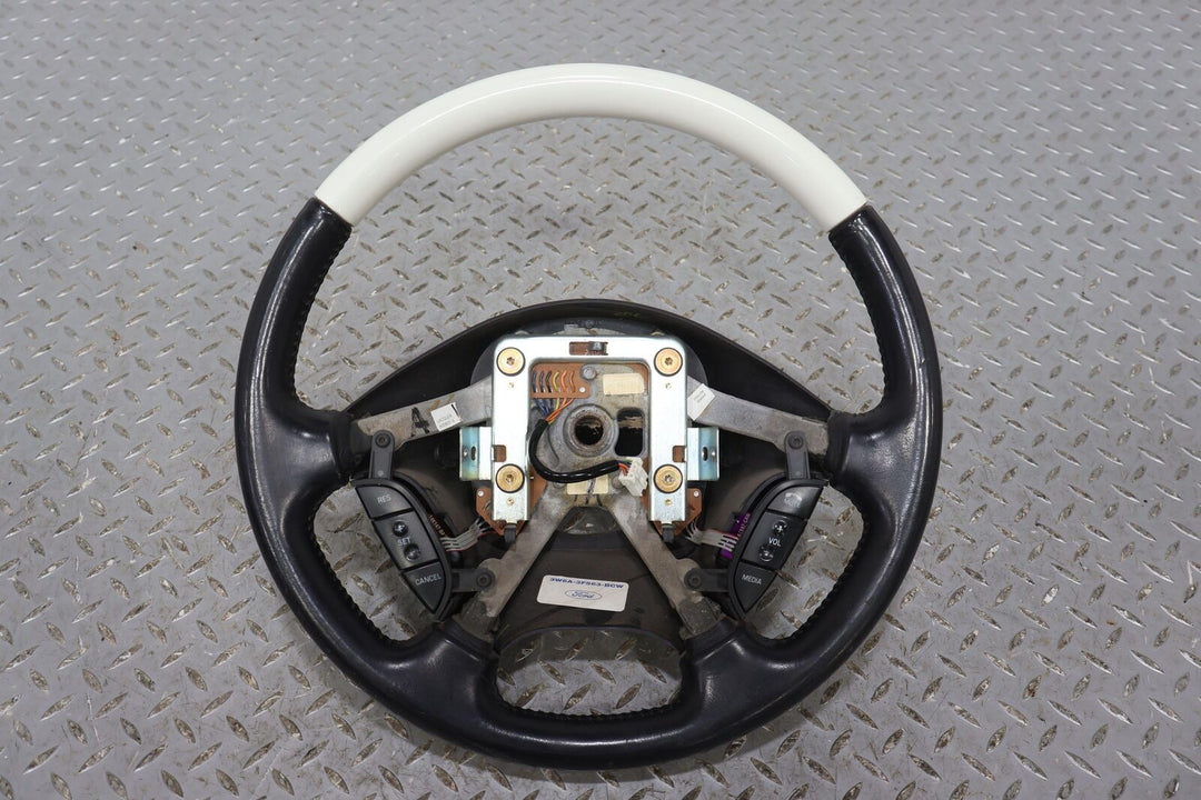 02-05 Ford Thunderbird Leather & Woodgrain Steering Wheel (White / Black BW)