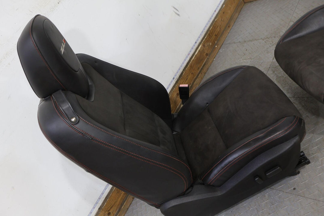 12-15 Chevy Camaro ZL1 Leather/Suede Seats Set W/Console Lid (Black/Red Stitch)