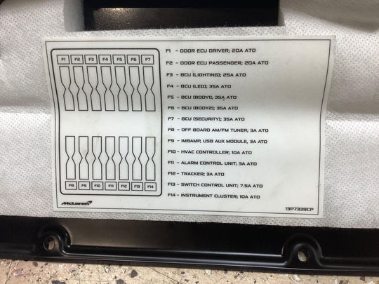 McLaren 570S Spider Cabin Fuse Box Cover Lid W/ Hinge OEM (11N2640CP)