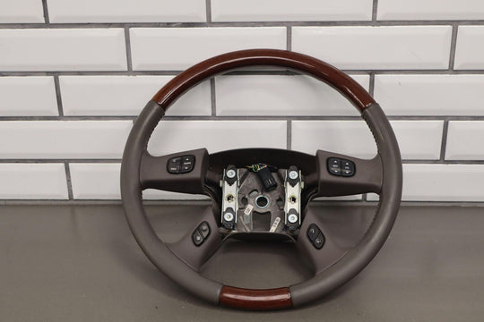 03-06 Cadillac Escalade / GMC Denali Pewter / Woodgrain Leather Steering Wheel