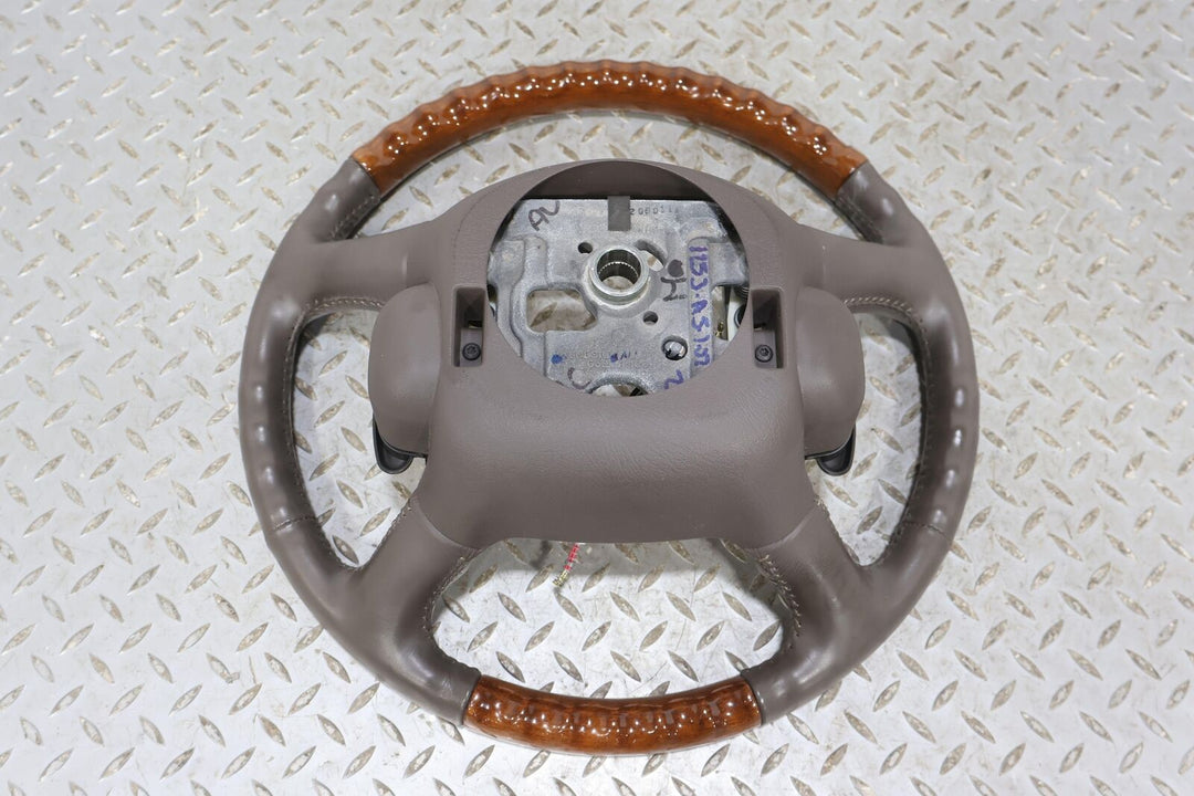 2002 Cadillac Escalade OEM Leather & Woodgrain Steering Wheel (Pewter) Repaired