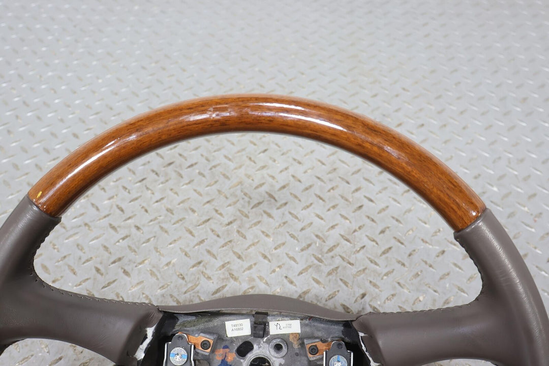 2002 Cadillac Escalade OEM Leather & Woodgrain Steering Wheel (Pewter) Repaired