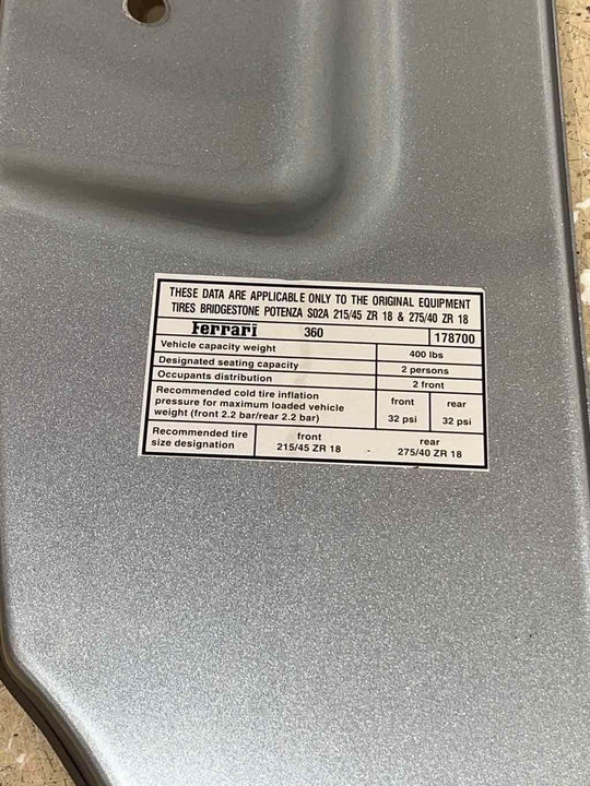 Ferrari 360 Coupe Right RH Door Jam Strip Cover (Grigio Titanio) 64858811