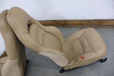 97-04 Chevy C5 Corvette Pair LH&RH Leather Seat Set (Light Oak 673) Mild Wear