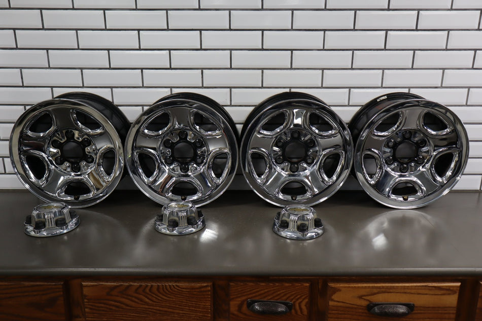 99-06 Chevrolet Silverado 16x6.5 Chrome Clad Steel Wheel Set