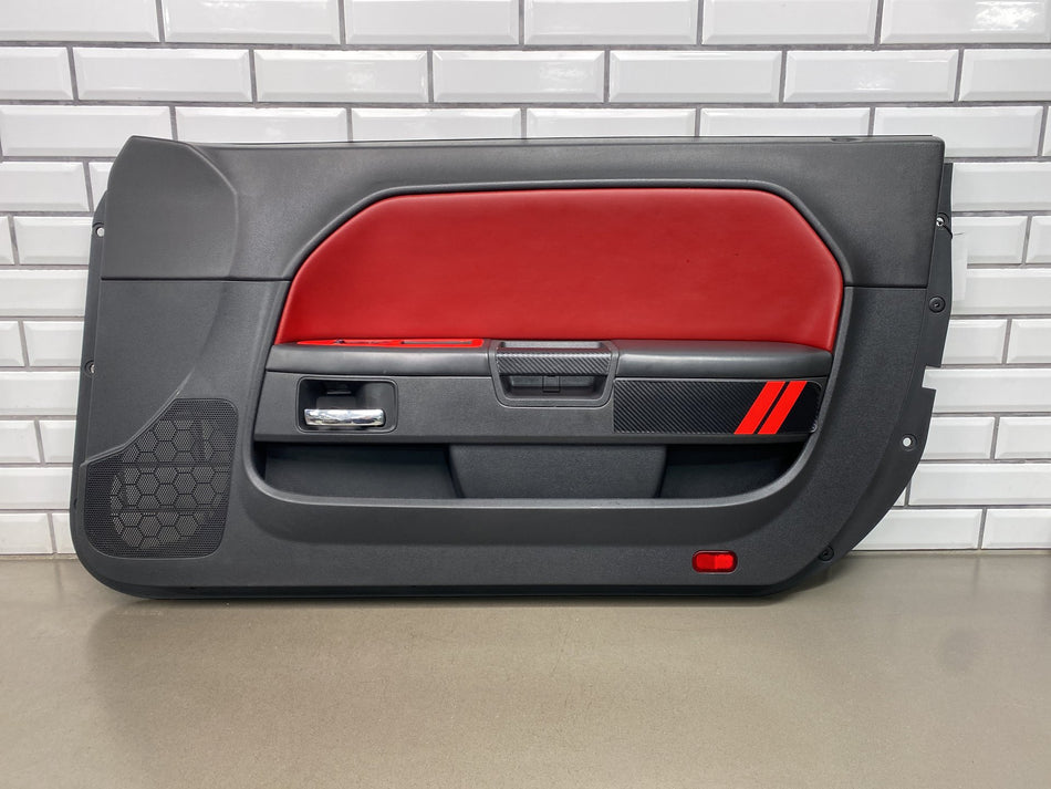 2011-2014 Dodge Challenger Right Front Door Trim Panel Radar Red Leather OEM