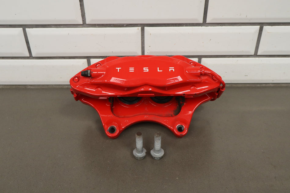 16-21 Tesla Model X Red Brake Caliper w/ Bolts OEM