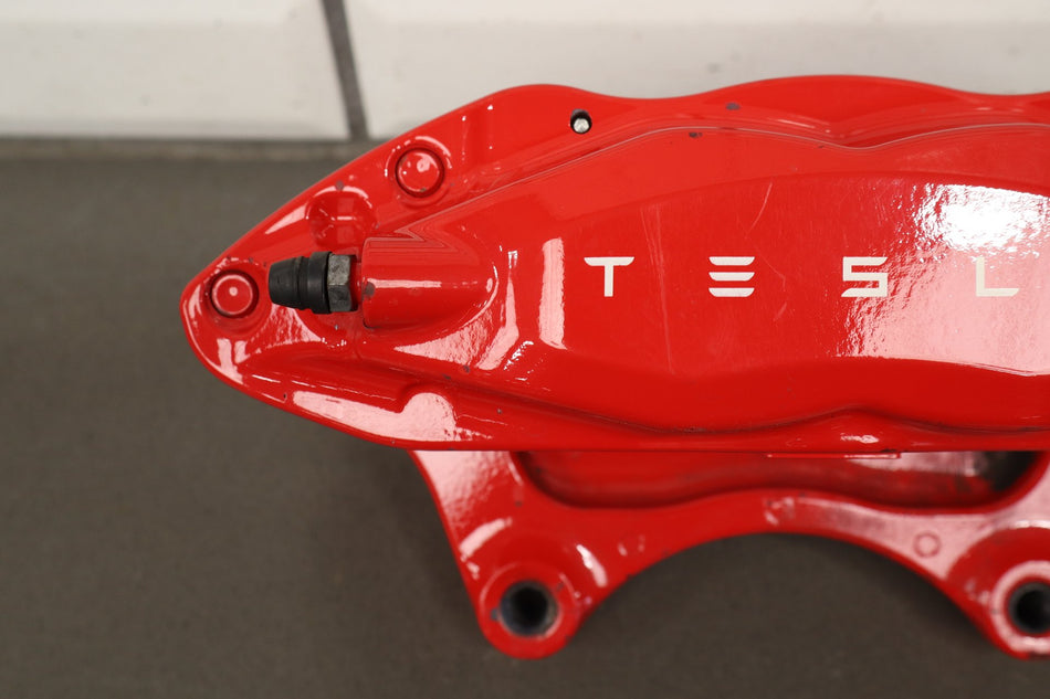 16-21 Tesla Model X Red Brake Caliper w/ Bolts OEM