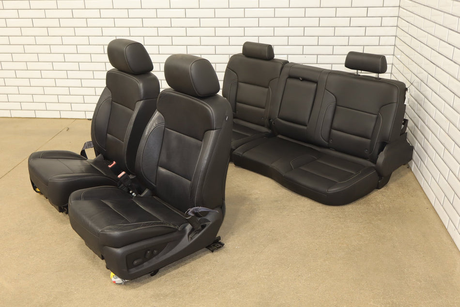 2014-2018 GMC Sierra/ Silverado Crew Cab Leather Seats Set Jet Black H2U