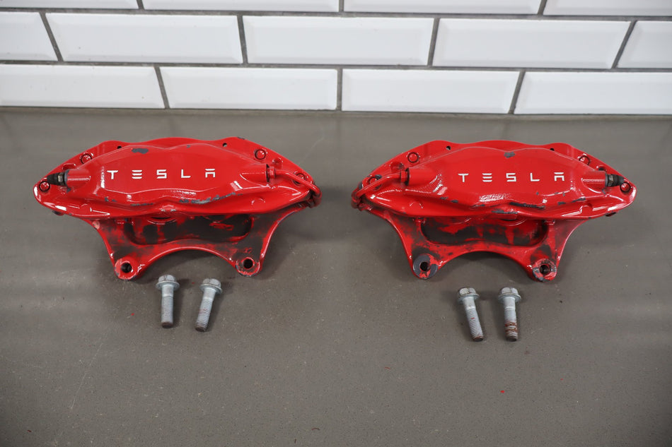 12-20 Tesla Model S Front Brembo Brake Caliper Set Left/Right OEM 4 Piston