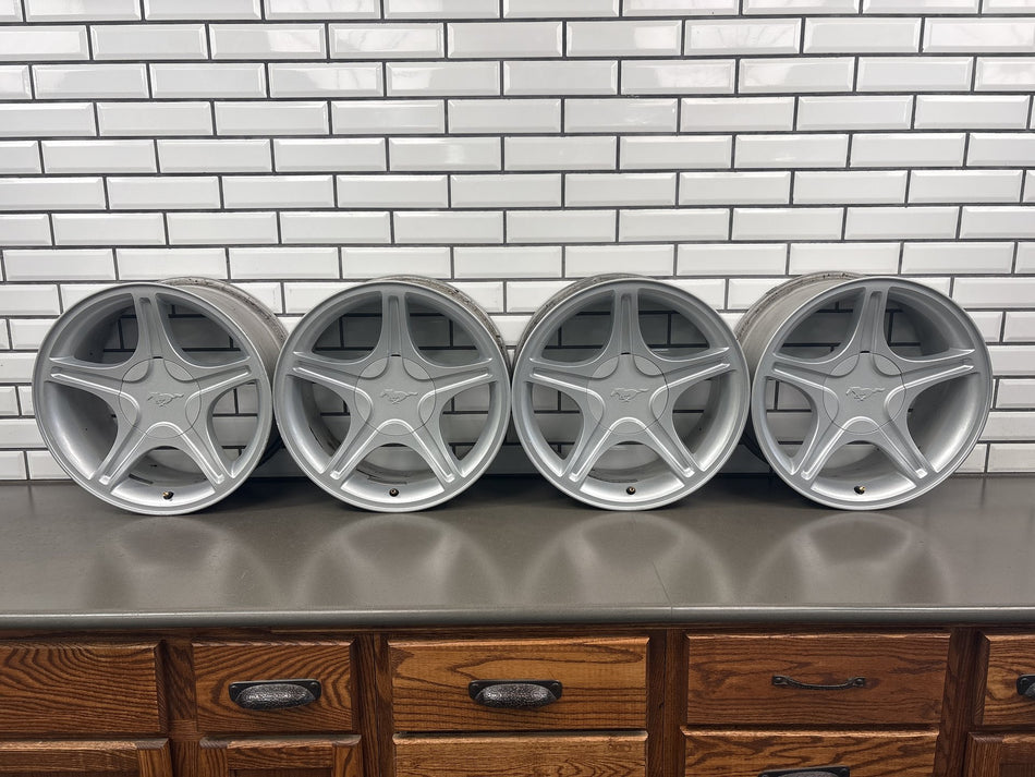 1999-2004 Ford Mustang GT 17x8 5 Spoke OEM Wheels Set of 4 No Tires (Curb Rash)
