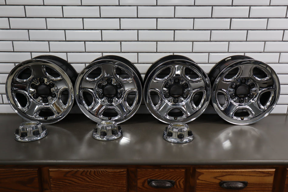 99-06 Chevrolet Silverado 16x6.5 Chrome Clad Steel Wheel Set